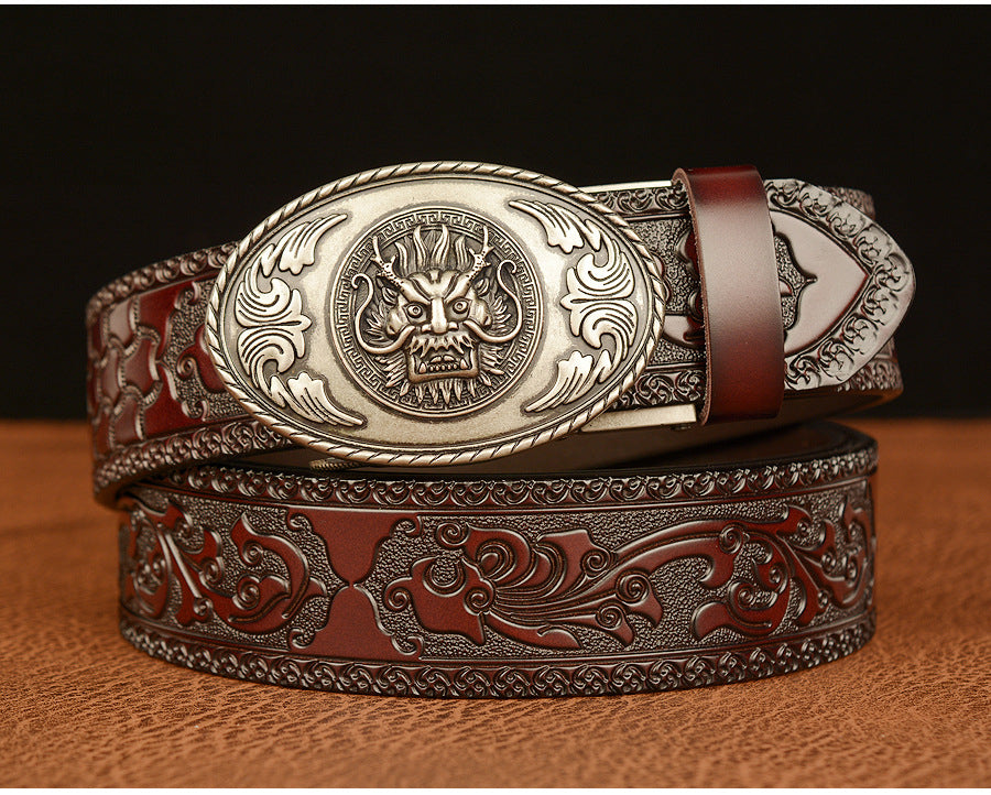 Silver - Coffee / 110 cm Men's Luxury Belt with Chinese Dragon Totem Buckle - skyjackerz