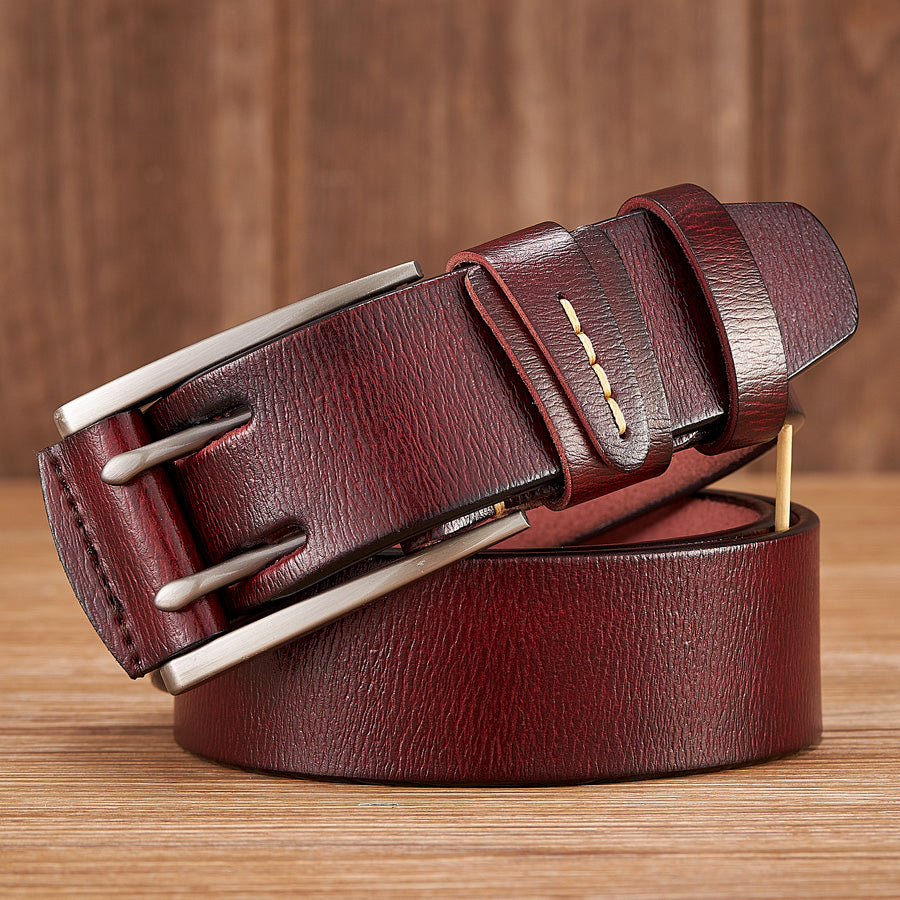 Black - 3.8 cm / 105 cm Men's Fancy Leather Belt with Double Pin Buckle - skyjackerz
