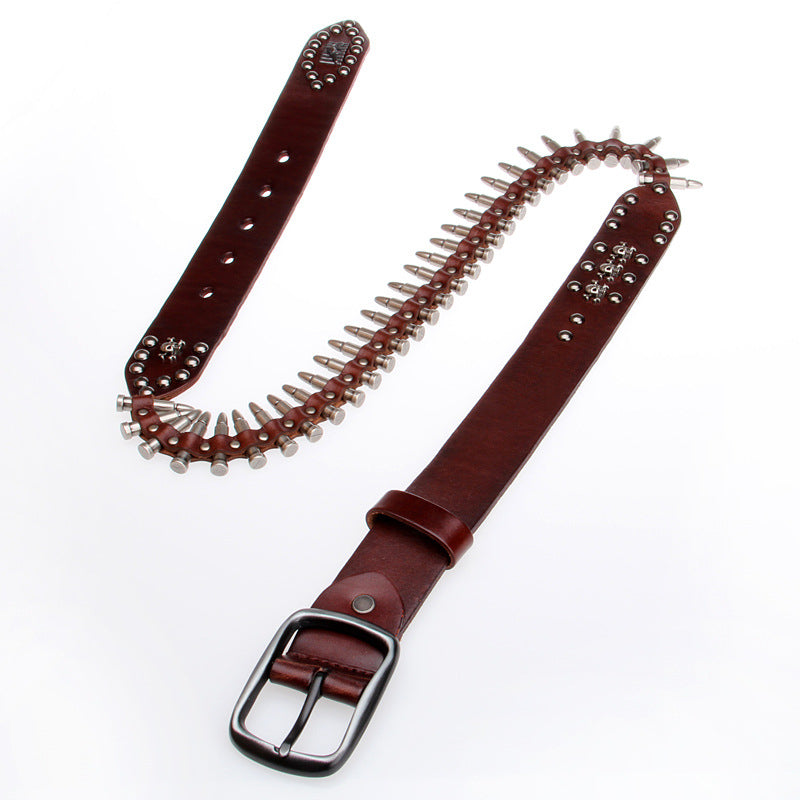 Black / 105 cm Unique Bullet Design Genuine Leather Belt for Men - skyjackerz