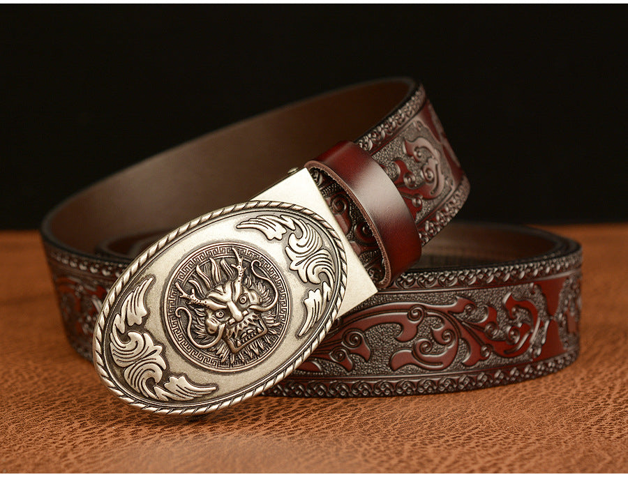 Gold - Black / 110 cm Men's Luxury Belt with Chinese Dragon Totem Buckle - skyjackerz