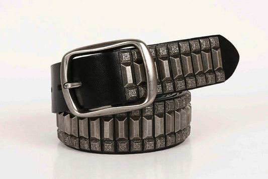 Black / 105 cm Men's Heavy Metal Rivet Leather Belt - skyjackerz