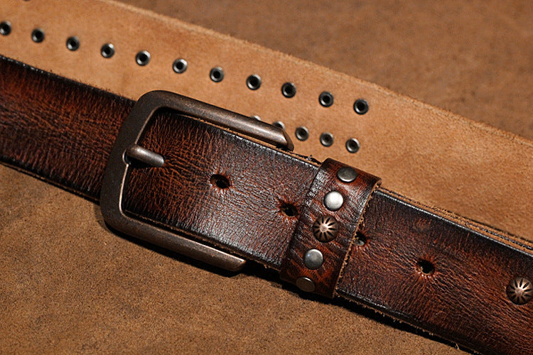 Brown / 105 cm Punk Style Men's Pin Buckle Leather Belt - skyjackerz