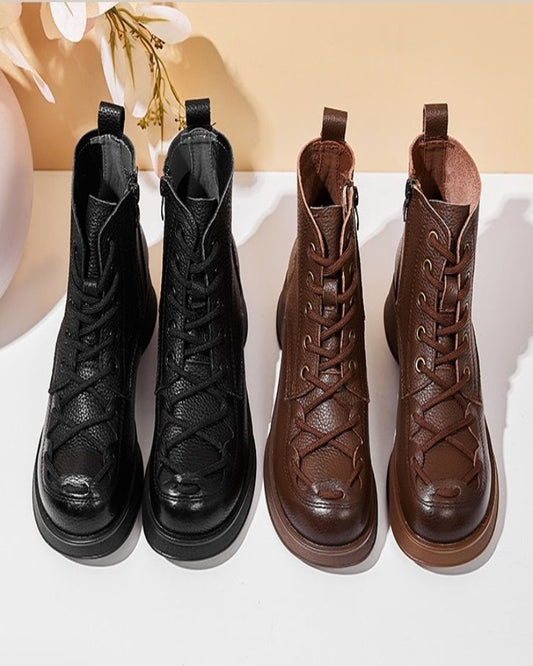 Women's Cross Lace-Up Leather Boots - skyjackerz