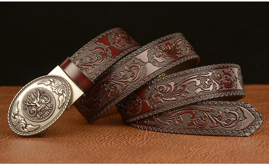 Gold - Black / 110 cm Men's Luxury Belt with Chinese Dragon Totem Buckle - skyjackerz
