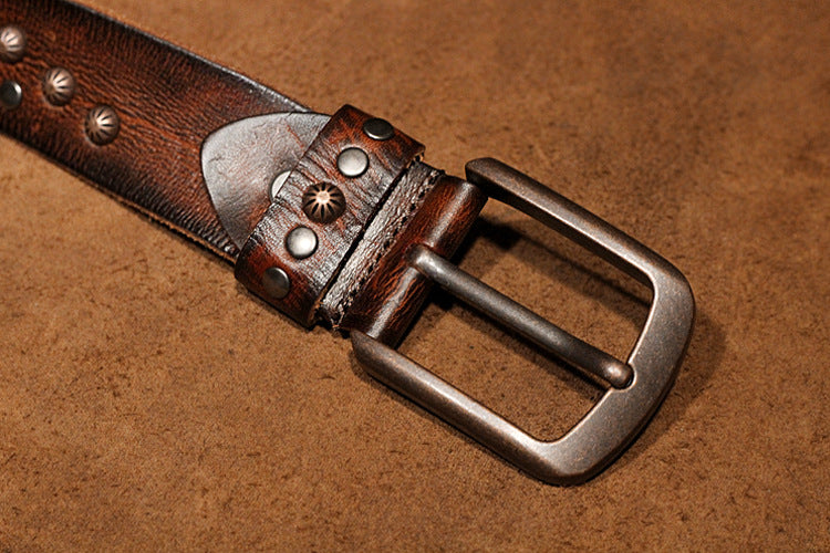 Brown / 105 cm Punk Style Men's Pin Buckle Leather Belt - skyjackerz