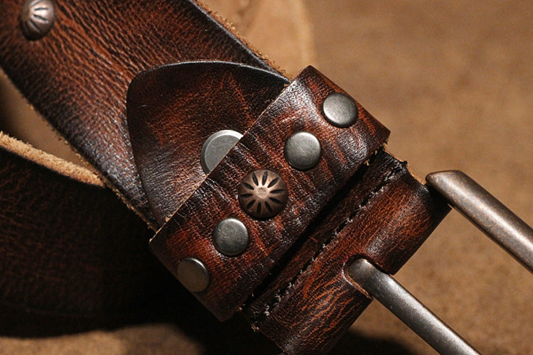 Brown / 105 cm Punk Style Men's Pin Buckle Leather Belt - skyjackerz