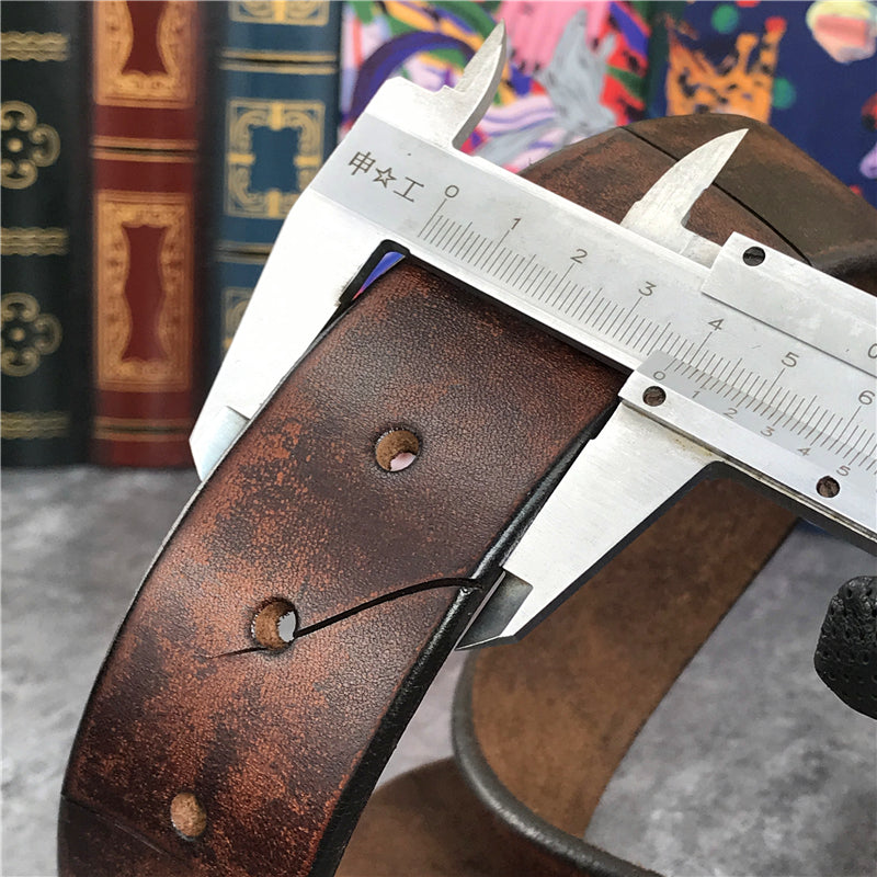 Brown / 95 cm Men's Retro Snake Buckle Thick Leather Belt - skyjackerz