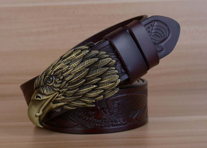Style 1 - Coffee / 100 cm Designer Vintage Leather Belt for Men - Eagle Design - skyjackerz