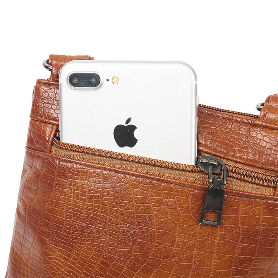 Brown Women's Leather Shoulder Bag - Multi-Pockets Casual Handbag - skyjackerz
