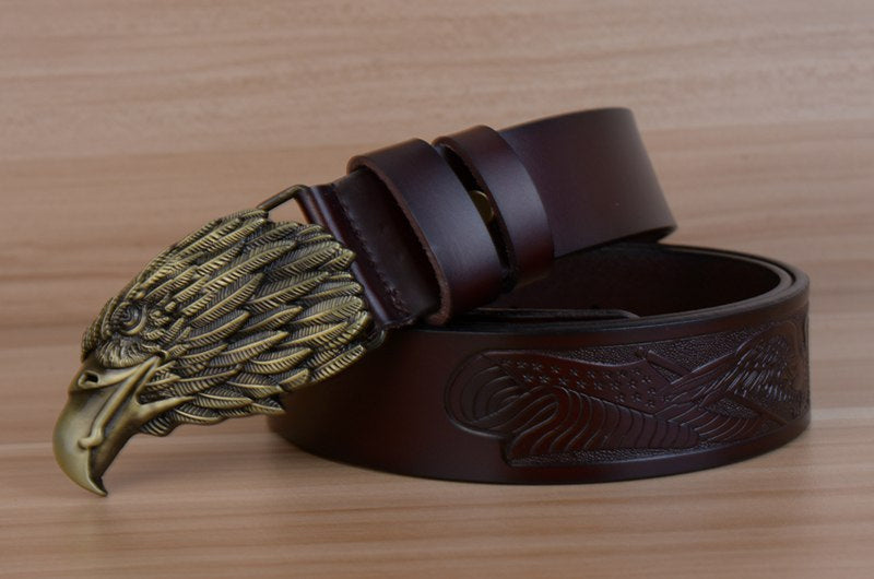 Style 1 - Black / 100 cm Designer Vintage Leather Belt for Men - Eagle Design - skyjackerz