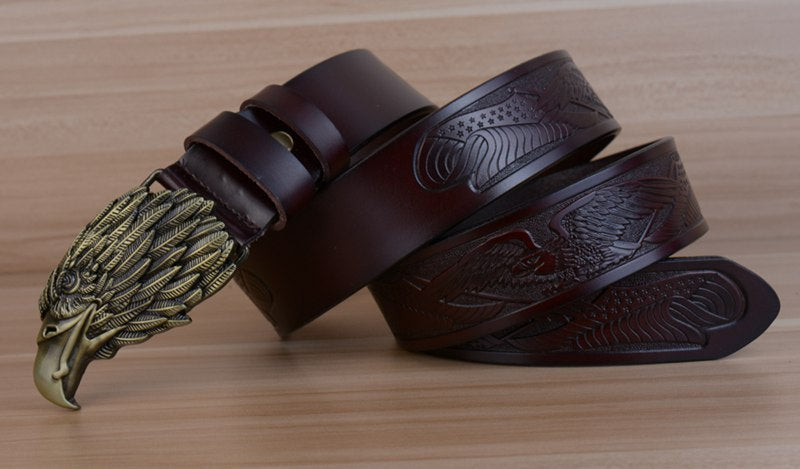 Style 1 - Black / 100 cm Designer Vintage Leather Belt for Men - Eagle Design - skyjackerz