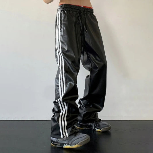 Black / S Men's Trendy Wide-leg Leather Bottoms - skyjackerz