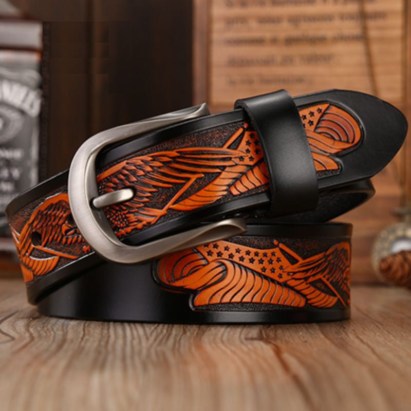 Eagle Buckle - Bronze / Black / 105 cm Men's Eagle Embossed Leather Belt - skyjackerz