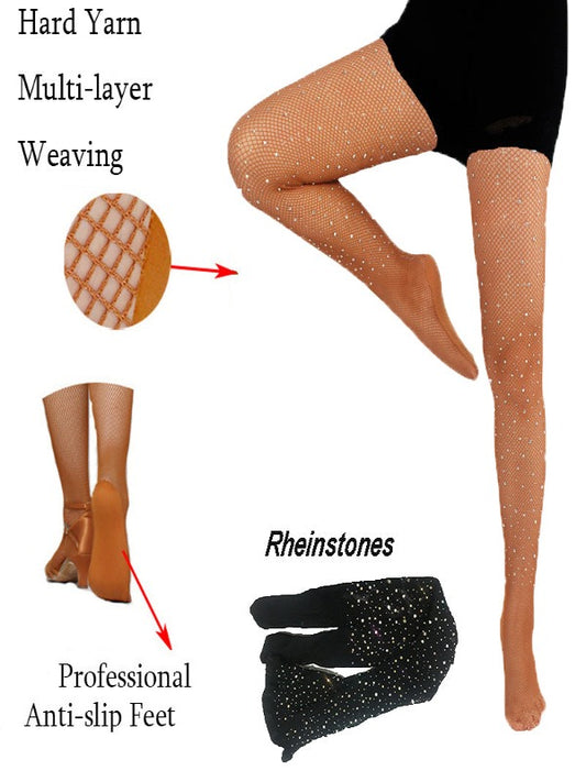 Beige / One-Size Women's Open Toe Diamond Stockings - skyjackerz