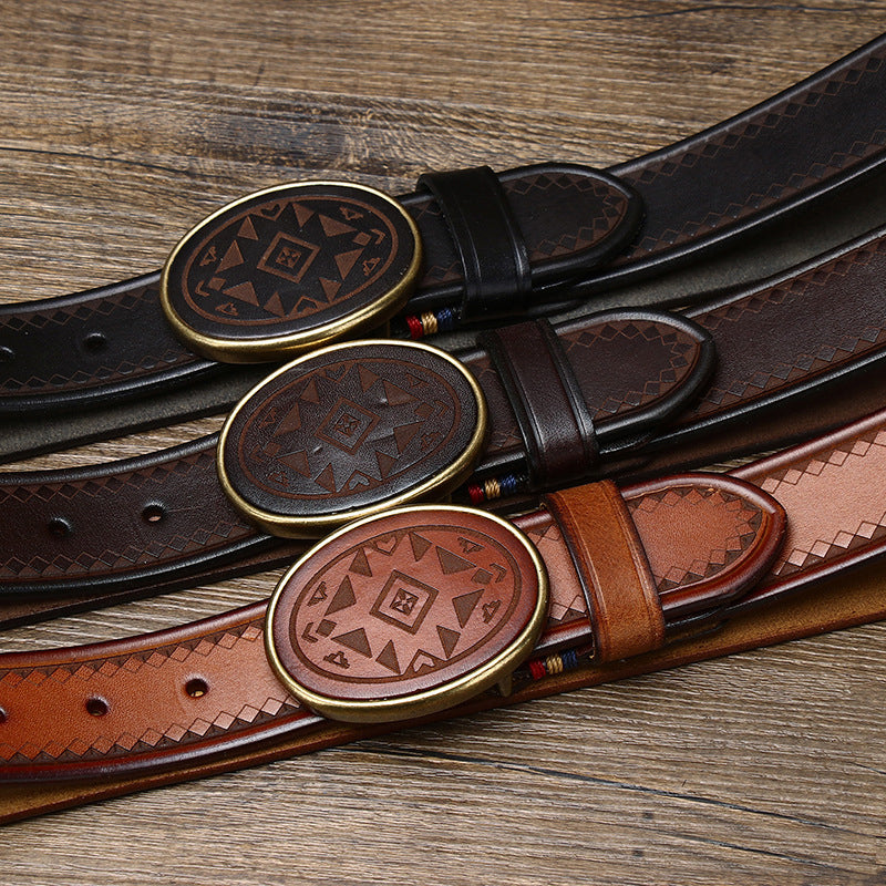 Black / 100 cm Men's Business Leather Belt - Retro Style - skyjackerz