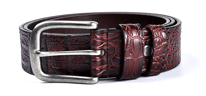 Dark Brown / 95 cm Men's Designer Belt with Crocodile Pattern - skyjackerz