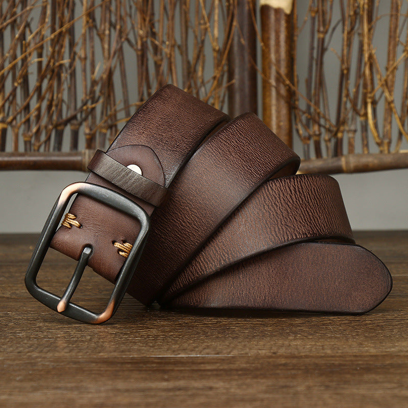Brown / 105 cm Men's Handmade Vintage Pin Buckle Leather Belt - skyjackerz