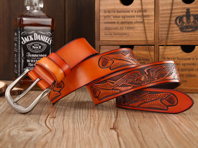 Eagle Buckle - Bronze / Black / 105 cm Men's Eagle Embossed Leather Belt - skyjackerz