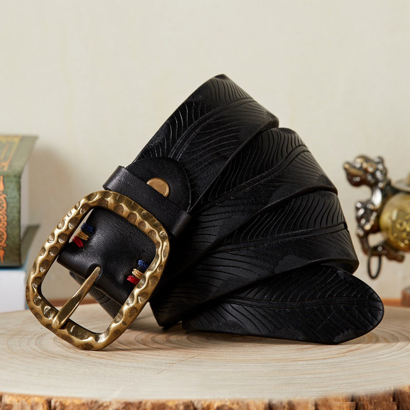 Black / 105 cm Vintage Leather Belt for Men - Washed Design - skyjackerz