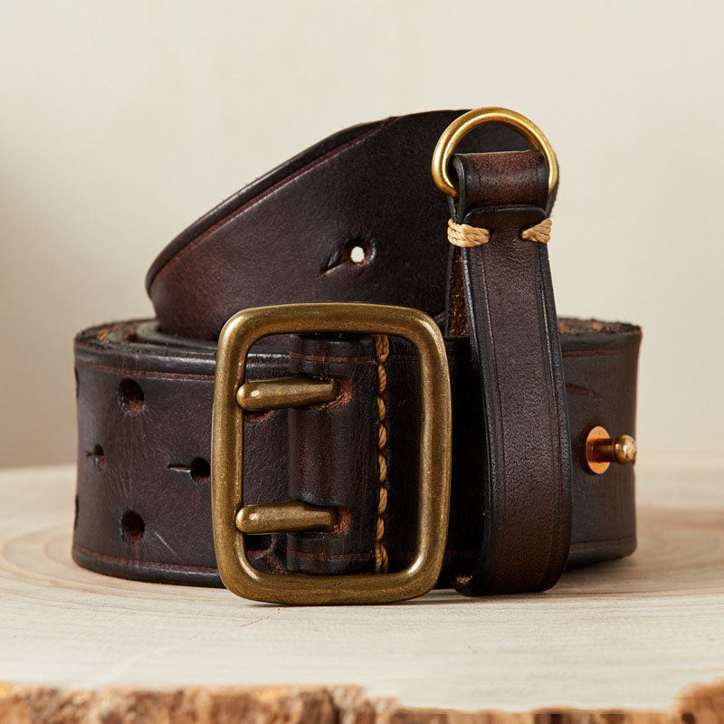 Reddish Brown / 105 cm Men's Designer Double Pin Leather Belt - skyjackerz
