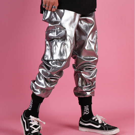 Men's Silver Multi-Pocket Hip Hop Pants - skyjackerz