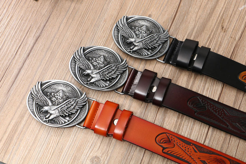 Eagle Buckle - Bronze / Black / 105 cm Men's Eagle Embossed Leather Belt - skyjackerz