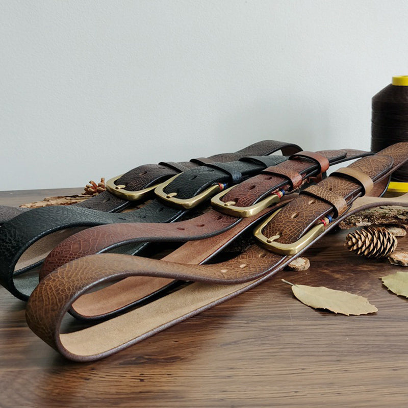 Khaki / 100 cm Men's Serpentine Strap Pin Buckle Leather Belt - skyjackerz
