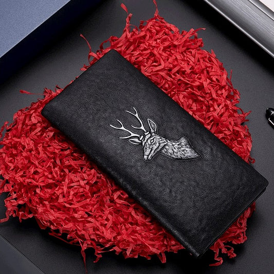 A Men's Designer Long Stag Leather Wallet - skyjackerz