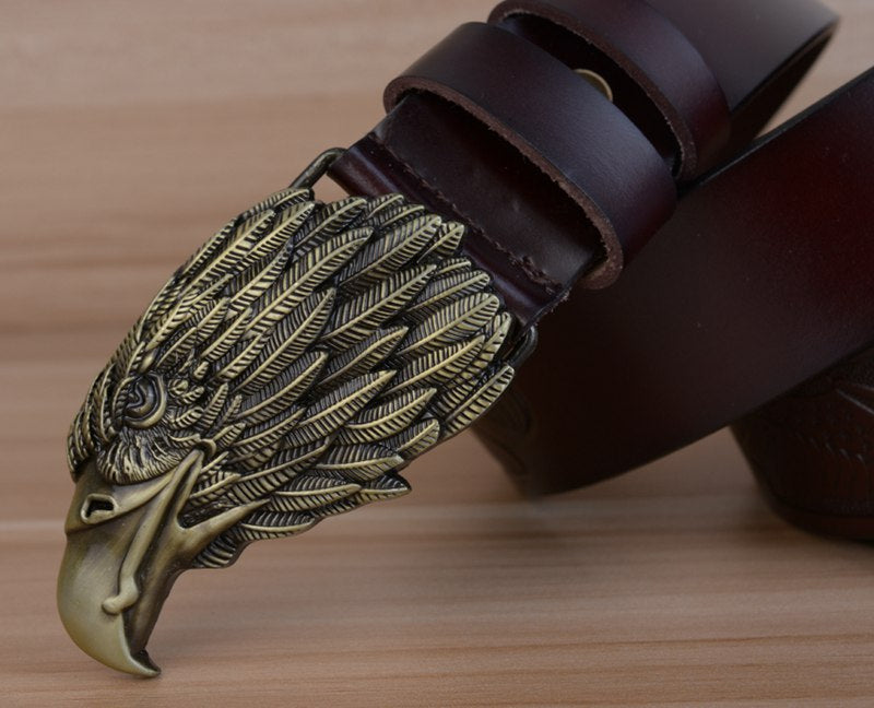 Style 1 - Black / 100 cm Designer Vintage Leather Belt for Men - Eagle Design - skyjackerz