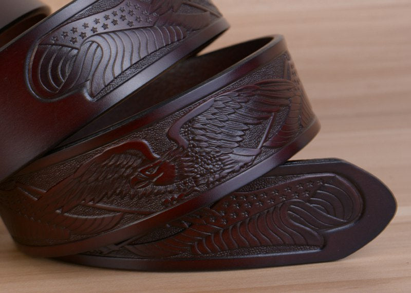 Style 1 - Black / 100 cm Designer Vintage Leather Belt for Men - Eagle Design - skyjackerz