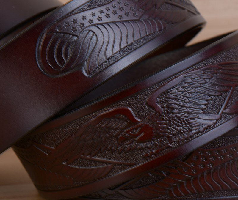 Style 1 - Black / 100 cm Designer Vintage Leather Belt for Men - Eagle Design - skyjackerz