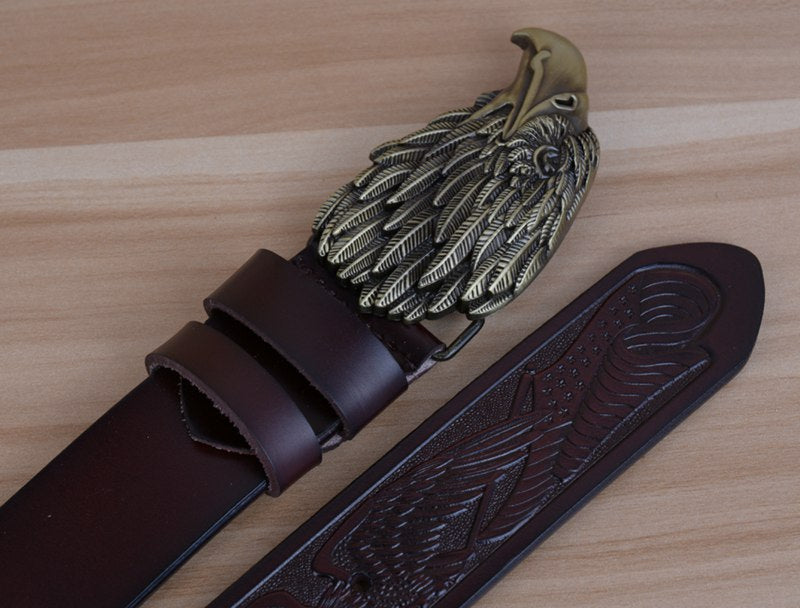 Style 1 - Black / 100 cm Designer Vintage Leather Belt for Men - Eagle Design - skyjackerz