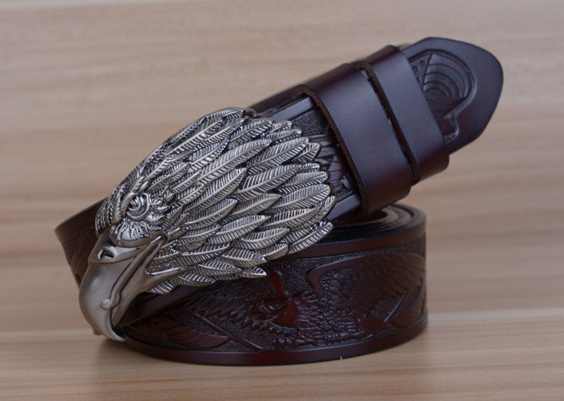 Style 3 - Coffee / 100 cm Designer Vintage Leather Belt for Men - Eagle Design - skyjackerz