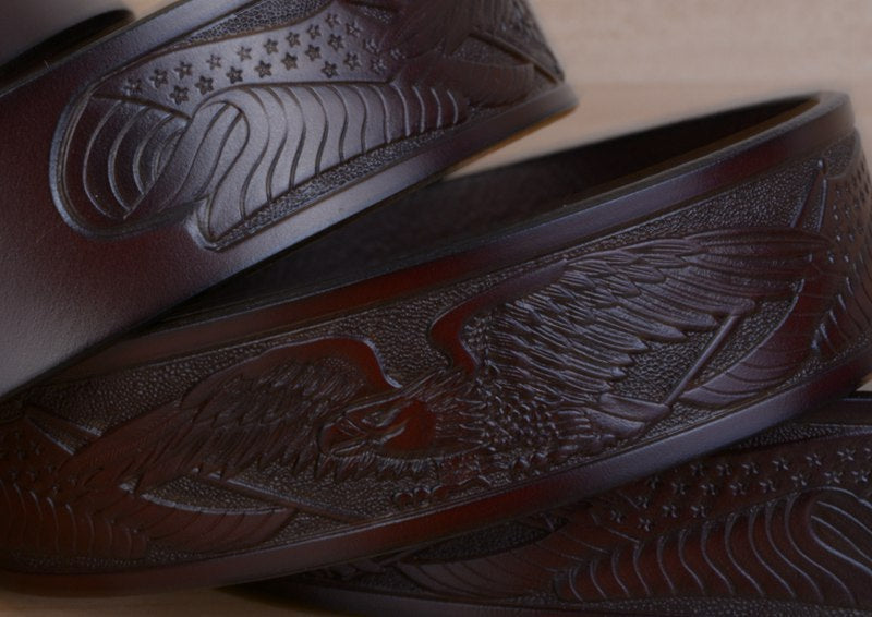 Style 1 - Black / 100 cm Designer Vintage Leather Belt for Men - Eagle Design - skyjackerz