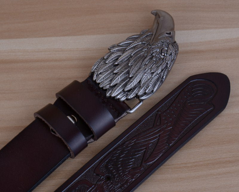 Style 1 - Black / 100 cm Designer Vintage Leather Belt for Men - Eagle Design - skyjackerz