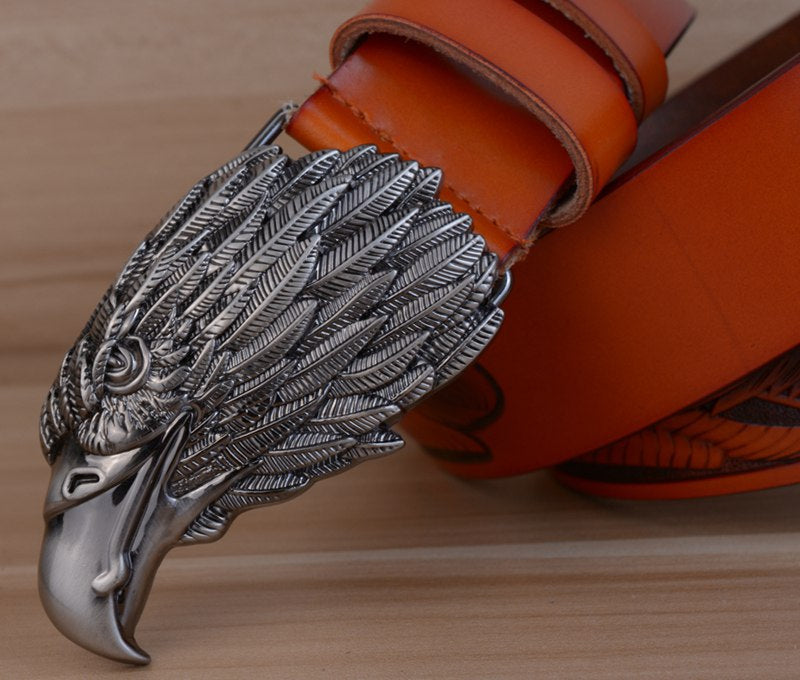 Style 1 - Black / 100 cm Designer Vintage Leather Belt for Men - Eagle Design - skyjackerz