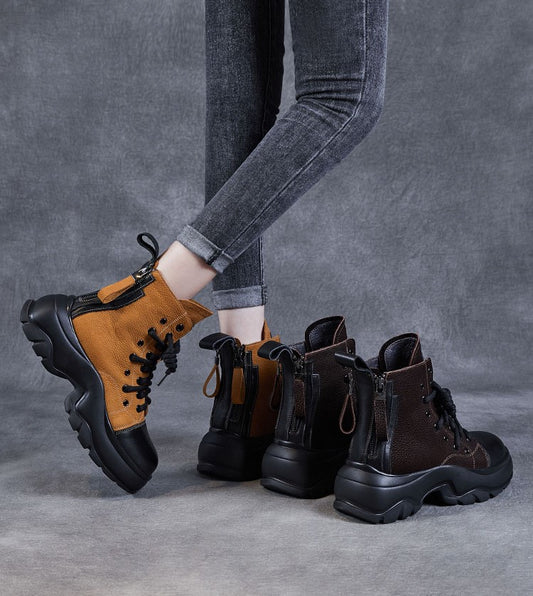 Women's Chunky Leather Boots - skyjackerz
