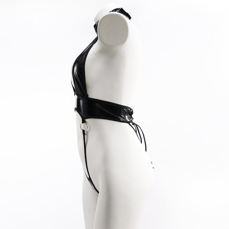 Women's Leather One-Piece Bodysuit - skyjackerz