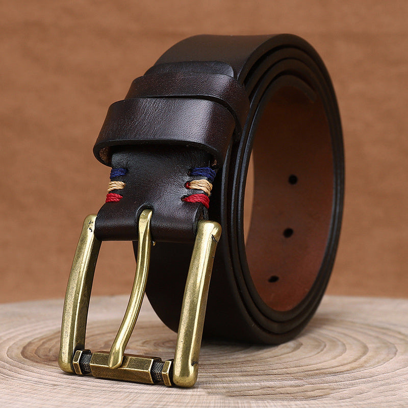 Black / 105 cm Men's Fashionable Vintage Leather Belt for Jeans - skyjackerz