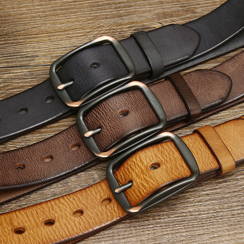 Black / 105 cm Men's Handmade Vintage Pin Buckle Leather Belt - skyjackerz