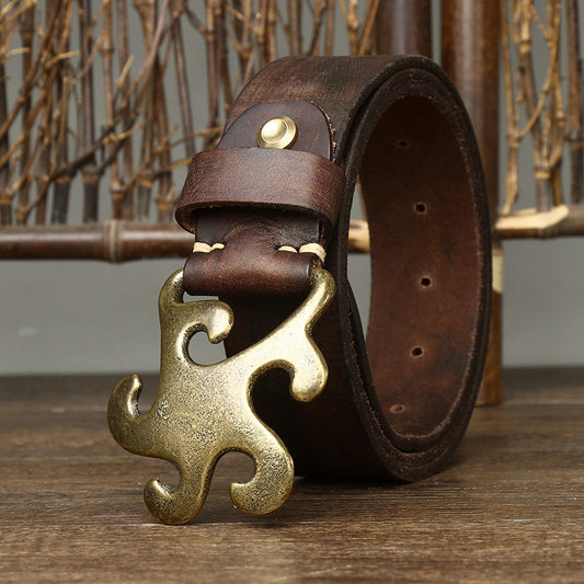 Coffee / 100 cm Men's Casual Retro Leather Belt with Smooth Buckle - skyjackerz