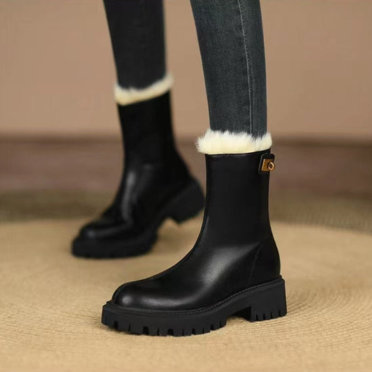 Black / 35 Women's Winter Leather Ankle Booties - skyjackerz