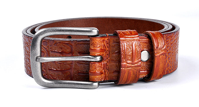 Yellow Brown / 95 cm Men's Designer Belt with Crocodile Pattern - skyjackerz
