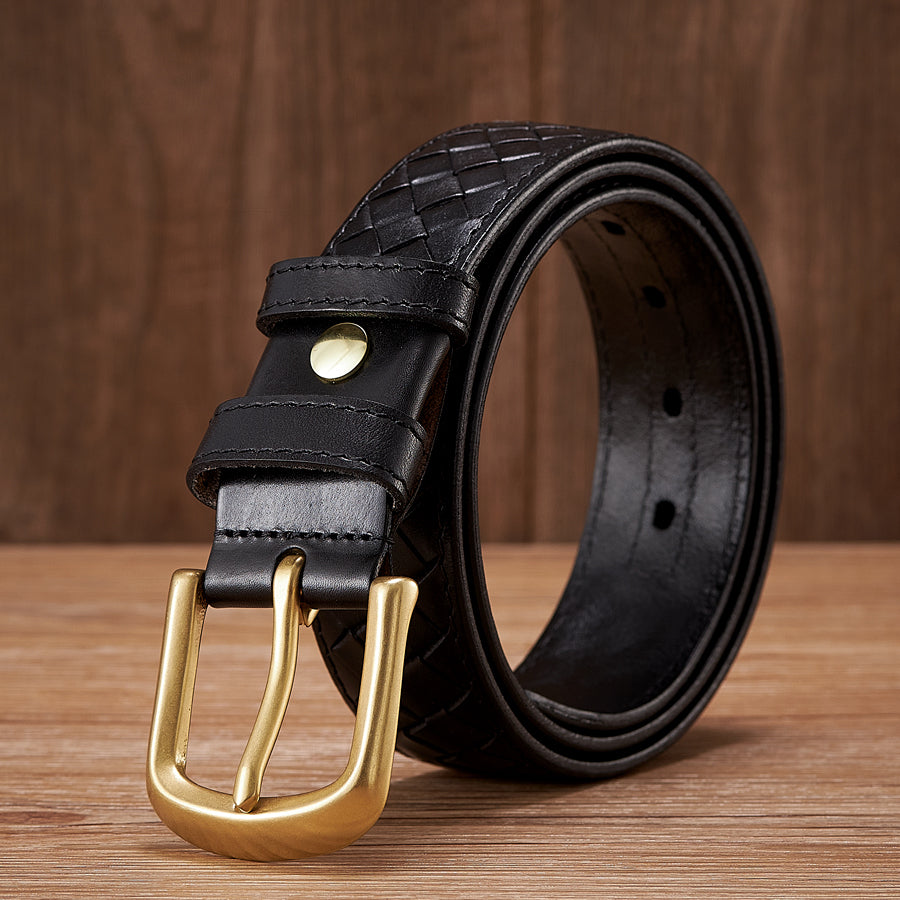 Black / 100 cm Men's Braided Woven Leather Belt - Cowboy Style - skyjackerz