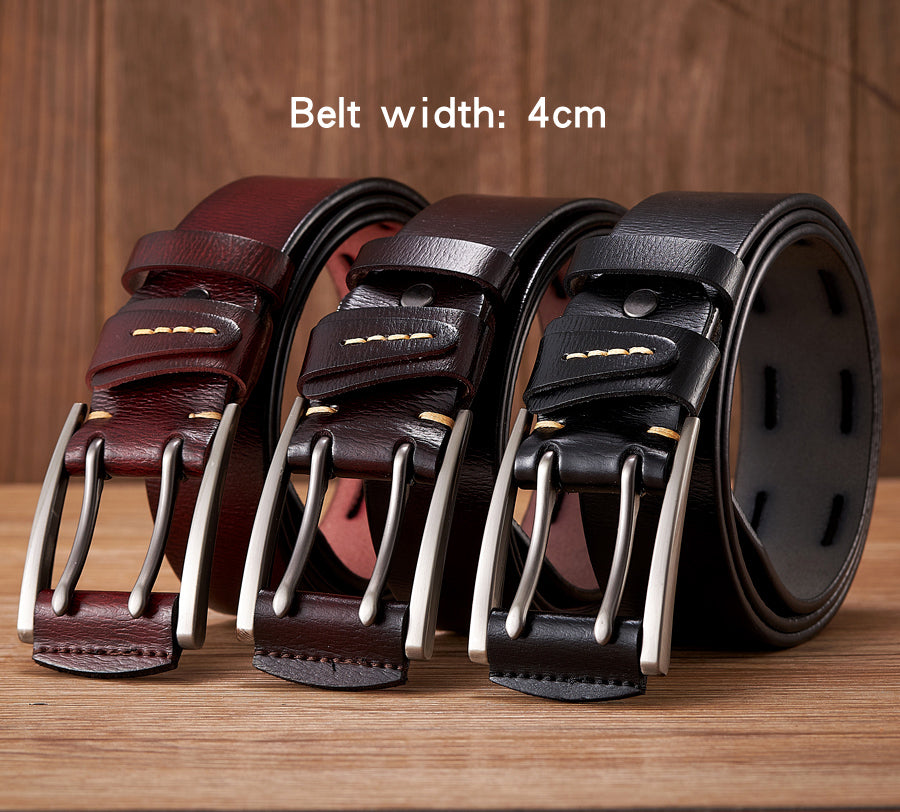 Black - 3.8 cm / 105 cm Men's Fancy Leather Belt with Double Pin Buckle - skyjackerz