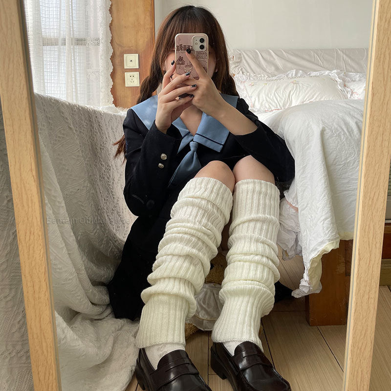 White-40cm Women's Cozy Knit Boot Stockings - skyjackerz