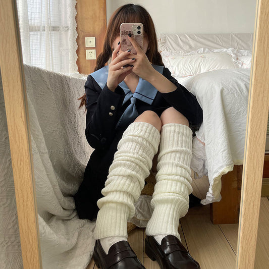 White-40cm Women's Cozy Knit Boot Stockings - skyjackerz