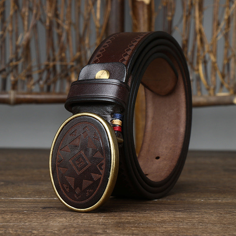Black / 100 cm Men's Business Leather Belt - Retro Style - skyjackerz