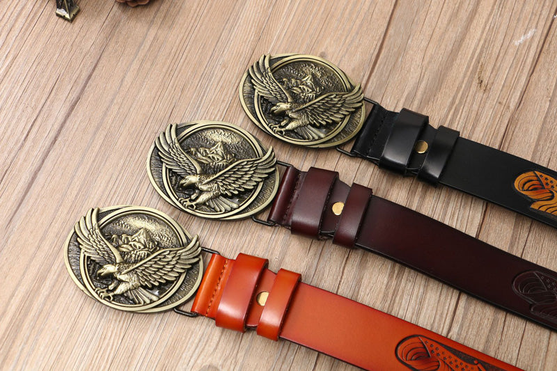 Eagle Buckle - Bronze / Black / 105 cm Men's Eagle Embossed Leather Belt - skyjackerz