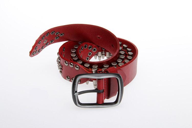 Red / 105 cm Unique Bullet Design Genuine Leather Belt for Men - skyjackerz